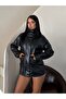 Women's Oversize Long Leather Jacket with Large Pockets