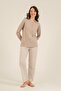 Women's Uzunkol Mink Pajama Set, Round Buttoned Collar, Pocket Detail, 50% Cotton 50% Modal Fabric - 6
