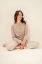 Women's Uzunkol Mink Pajama Set, Round Buttoned Collar, Pocket Detail, 50% Cotton 50% Modal Fabric - 2