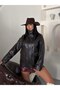 Women's Oversize Long Leather Jacket with Large Pockets - 2