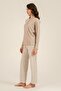 Women's Uzunkol Mink Pajama Set, Round Buttoned Collar, Pocket Detail, 50% Cotton 50% Modal Fabric - 8