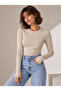 Women's Crew Neck 100% Cotton Blouse with Finger Loop Detail Ovv-1 - 3