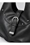 Black Women's Large Size Hobo Shoulder Bag with Metal Studs and Lock Accessories - 3