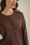 Women's Brown Long Sleeve Embroidered Pajama Set Pc9275-S-V1 - 7