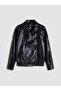 Xside Black Stand Collar Women's Leather Look Jacket - 8