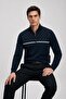 Men's Striped Regular Navy Blue Half-Zip Sweatshirt - 4