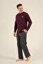 Men's plum 100% cotton pajama set, crew neck, pocket detail - 3