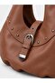 Tan Women's Large Size Hobo Shoulder Bag with Metal Studs and Lock Accessories - 2