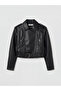 Xside Black Women's Cropped Leather Look Jacket - 6
