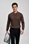Men's Striped Zippered Polo Collar Dark Brown Knit Sweater - 3