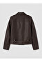 Lcw Vision Brown Biker Collar Women's Leather Look Jacket - 7