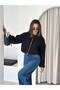 Lined Inside, Elastic Waist, Crop Bomber Cashmere Jacket - 4
