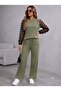 Women's Long Sleeve Crew Neck Tulle Viscose Two-Thread Blouse and Trousers Two-Piece Set