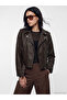 Lcw Vision Brown Biker Collar Women's Leather Look Jacket