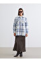 Lcw Modest Blue Plaid Oversized Women's Melton Shirt Jacket - 2