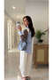 Pallis Blue Mink Striped Knitwear Shirt with Piece Detail - 2