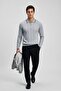 Men's Striped Zippered Polo Collar Gray Knit Sweater - 3