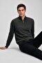 Men's Striped Regular Dark Brown Half-Zip Sweatshirt - 5