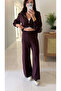 Numos Burgundy Zippered Cardigan Pants Set - 3