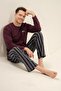 Men's plum 100% cotton pajama set, crew neck, pocket detail - 2