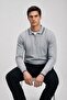Men's Striped Zippered Polo Collar Gray Knit Sweater - 5