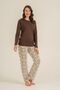 Women's Brown Long Sleeve Embroidered Pajama Set Pc9275-S-V1 - 5