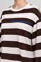 Striped Printed Oversize Knitted Sweatshirt Lub0398 Brown Ecru - 5