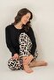 Women's Black Embroidered Long Sleeve Pajama Set Pc9300-S-V1 - 7