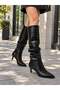 Women's Oslo Black Crocodile Heeled Bellows Stylish Style Daily Comfortable Boots - 3