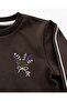 Girl's Brown Floral Embroidered Shoulder-Piped Sweatshirt and Palazzo Sweatpants Set - 3