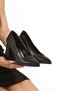 Stiletto Black Leather Pointed Toe Covered Heel 9 cm Closed Shoes New Season - 4
