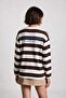 Striped Printed Oversize Knitted Sweatshirt Lub0398 Brown Ecru - 7