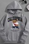 Unisex 3 Thread Cotton Gray Baggy Fit Sweatshirt Hoodie with Bear Print