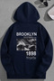 Unisex 3 Thread Cotton Navy Blue Brooklyneller Print Loose Fit Sweatshirt Hoodie