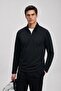 Men's Seasonal Comfortable Black Polo Collar Zippered Sweatshirt
