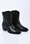 Laceless Zippered Genuine Leather Embroidered Short Cowboy Boots 346-1403 Women's Boots - 6