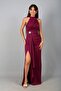Women's Front Buckle, Slit, Halter Neck, Lined, Long Evening Dress