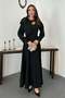 Black Front-Draped Shoulder Bow Dress