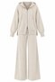 Women's Hooded Double Zipper Knitwear Cardigan and Wide Leg Pants Two-Piece Set 26192