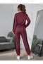 Women's long sleeve crew neck viscose two-piece set with mesh tulle detail: blouse and pants - 4