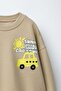 Children's Printed Beige School Sweatshirt and Checkerboard Patterned Sweatpants Set - 4