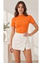 Women's Orange Color Short Sleeve High Neck Viscose Elastane Basic Blouse - 2