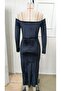 Women's long sleeve madonna collar velvet midi dress - 7