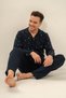 Men's Navy Blue 100% Cotton Shirt Pajama Set, Shirt Collar, Pocket Detail - 3