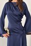 Navy blue side-tie satin dress - 4