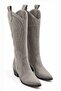 Django Women's Gray Suede Embroidered Pointed Toe Thick Heeled Below the Knee Western Cowboy Boots 5.5 cm Heel - 6