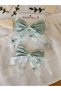Set of 2 Water Green Mini Stone Tulle Bow Girls' Hair Clips - Floral Tail Clip Hair Clips - 3