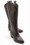 Django Women's Leather Brown Embroidered Pointed Toe Thick Heeled Below the Knee Western Cowboy Boots 5.5 cm Heel - 4
