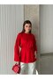 Crew Neck Side Slit Lace-Up Tunic Red - 2
