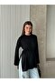Crew Neck Side Slit Lace-Up Tunic Black - 3